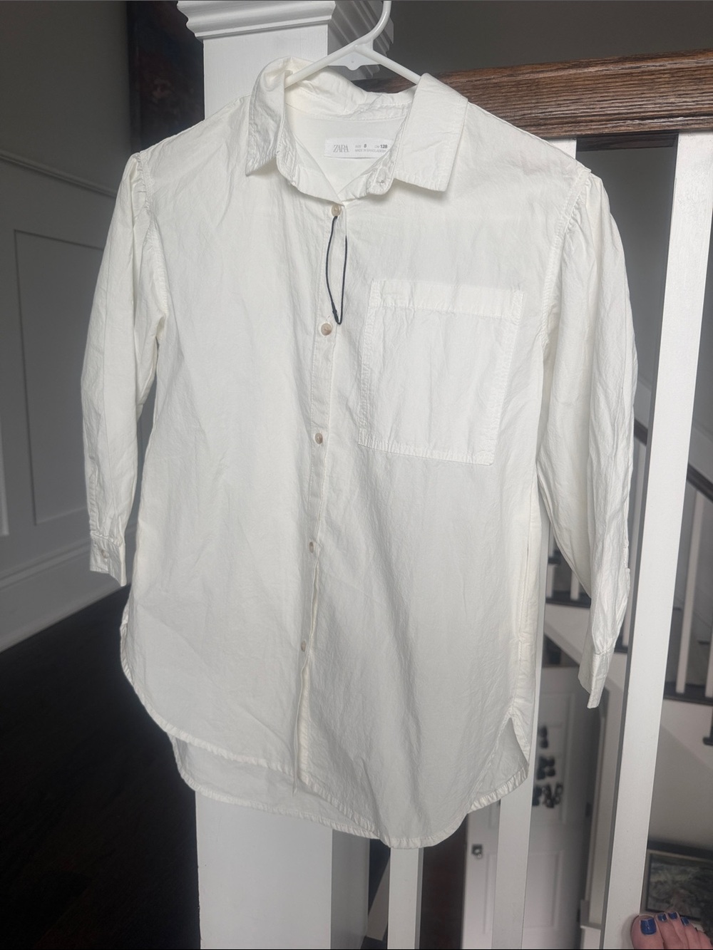 Zara Off-White Button-Down Shirt with Chest Pocket